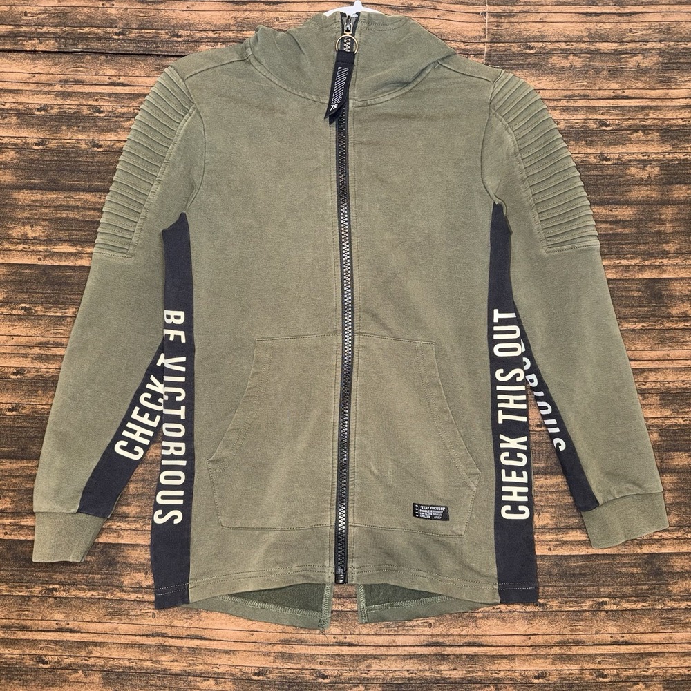 Coolcat Full Zip Jacket Kids Size 146/152 Green Moto Hooded Graphic